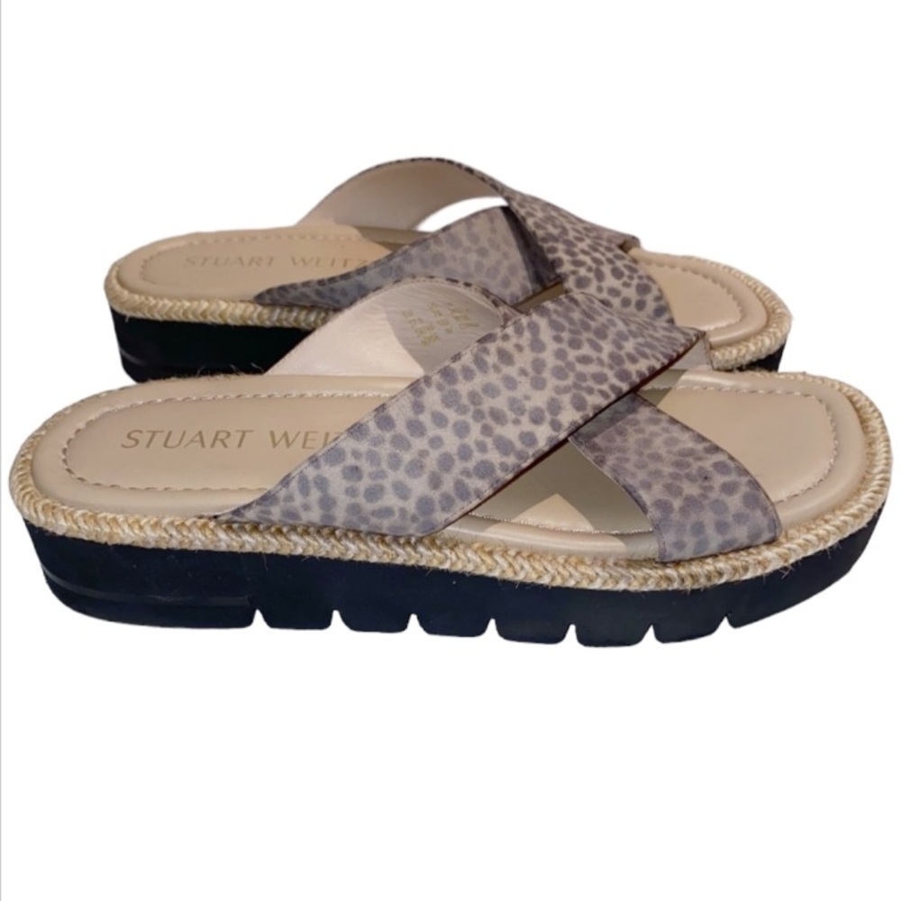 Stuart Weitzman Leopard Print Slide 7 Suede Sanda… - image 1